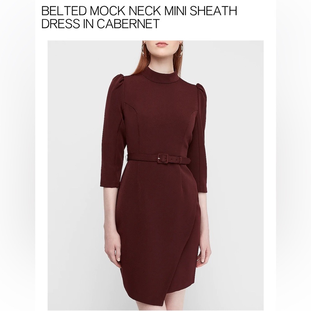 Express
Belted Mock Neck Mini Sheath Dress in Cabernet
Size: M